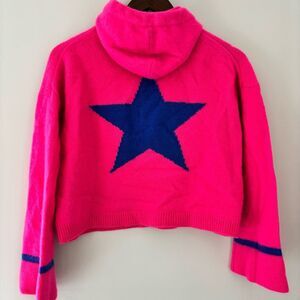 360Cashmere Neon  Pink 100% Cashmere Star Hoodie Sweater L Bright Graphic Knit